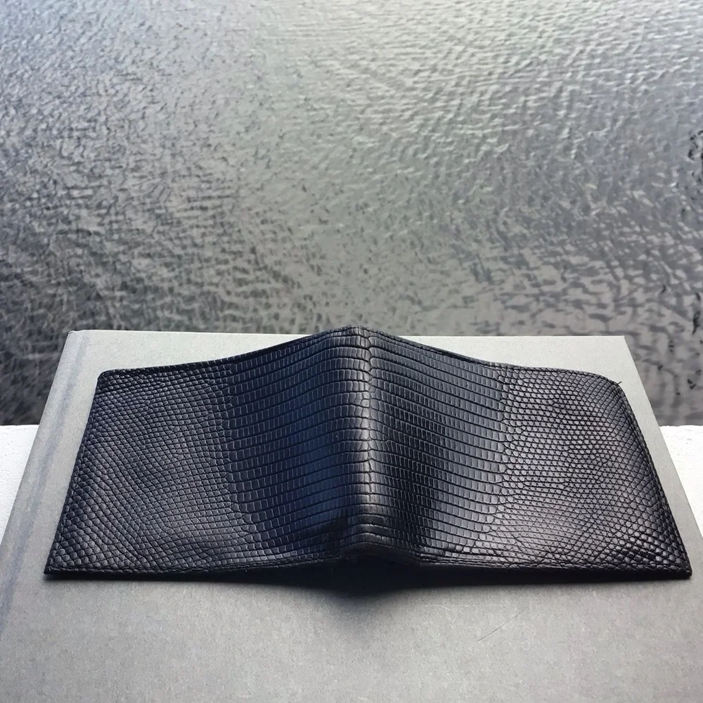 Neiman Marcus Slim Signature Lizard Wallet Made in USA Black - Picture 8 of 15